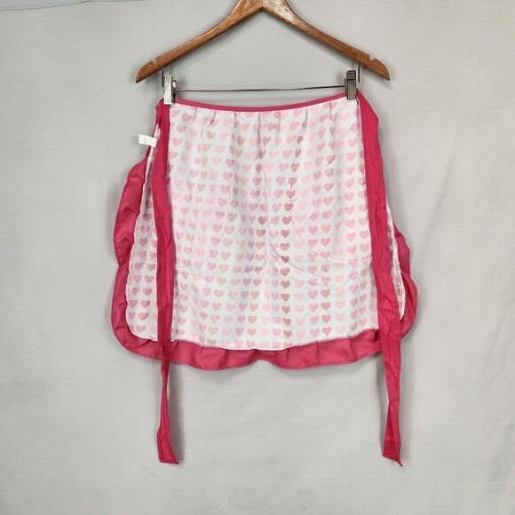 Pink Hearts and Ruffles Half Apron Pockets Cooking Kitchen Valentines Baking - Picture 2 of 5
